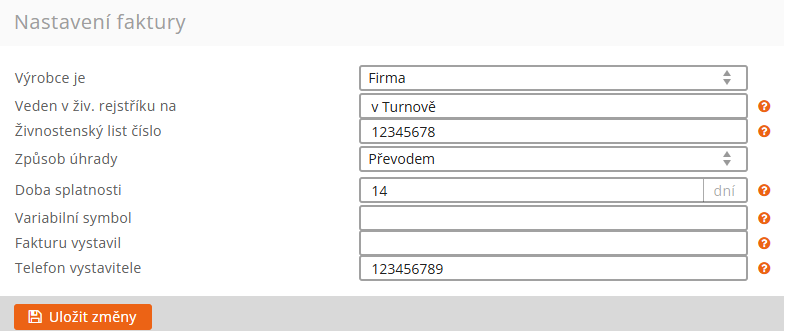 Nastavení faktury