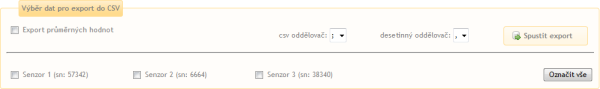 Export dat senzorů